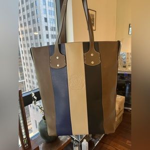 GHURKA stripe leather south north tote bag